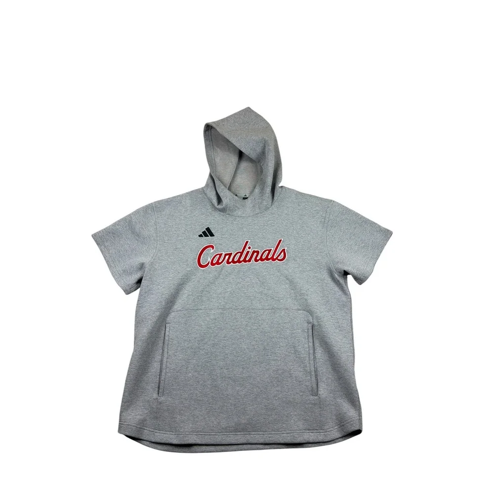 Adidas Louisviile Cardinals Mens Medium Gray Short Sleeve Hoodie Pullover